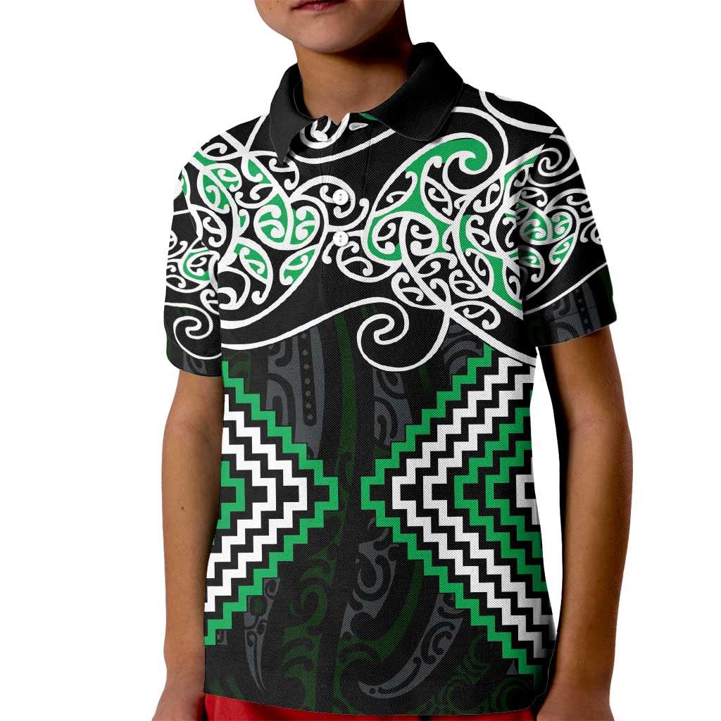 Green Aotearoa Tukutuku Manawa Tapu Kid Polo Shirt Ta Moko Toi Maori LT9 Kid Green - Polynesian Pride