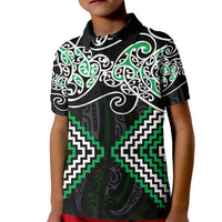 Green Aotearoa Tukutuku Manawa Tapu Kid Polo Shirt Ta Moko Toi Maori LT9 Kid Green - Polynesian Pride