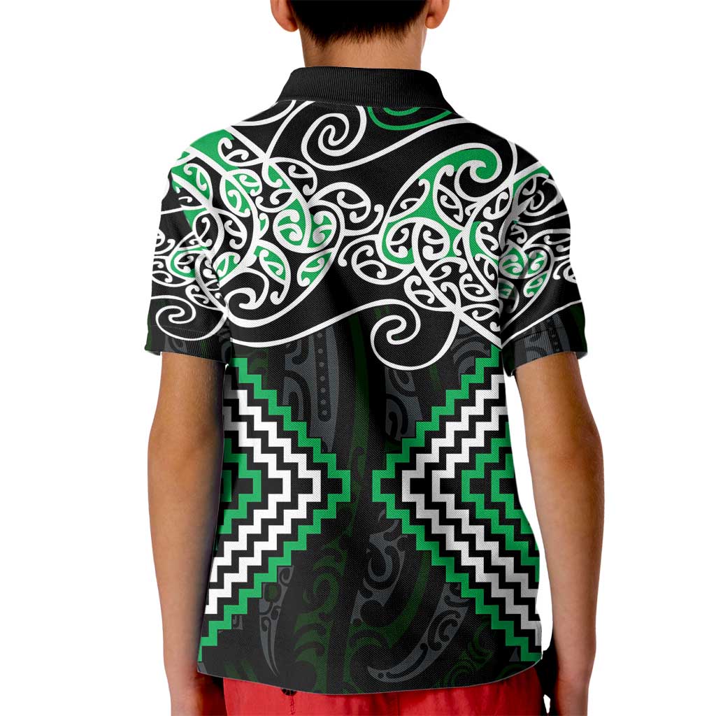Green Aotearoa Tukutuku Manawa Tapu Kid Polo Shirt Ta Moko Toi Maori LT9 - Polynesian Pride
