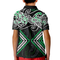 Green Aotearoa Tukutuku Manawa Tapu Kid Polo Shirt Ta Moko Toi Maori LT9 - Polynesian Pride