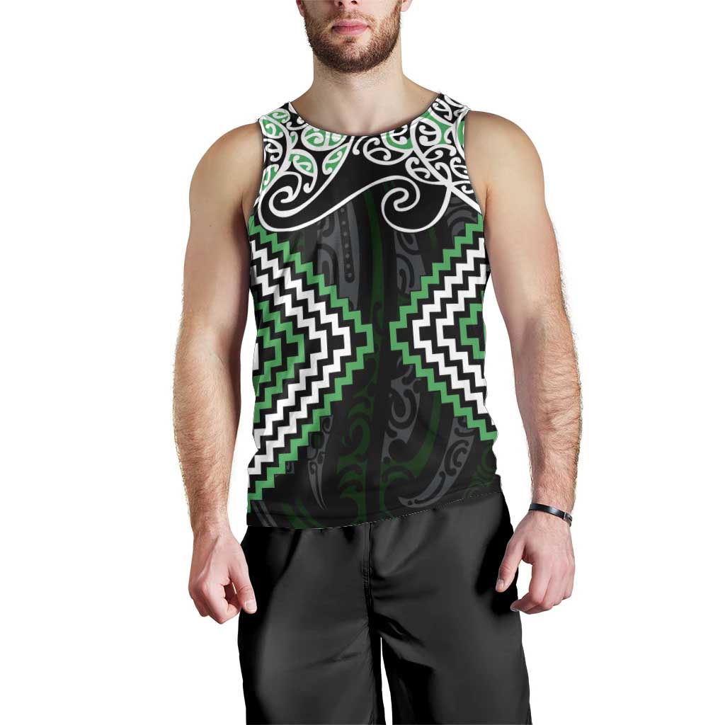 Green Aotearoa Tukutuku Manawa Tapu Men Tank Top Ta Moko Toi Maori