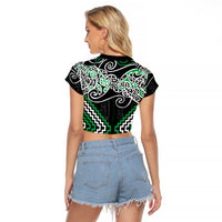 Green Aotearoa Tukutuku Manawa Tapu Raglan Cropped T Shirt Ta Moko Toi Maori LT9 - Polynesian Pride