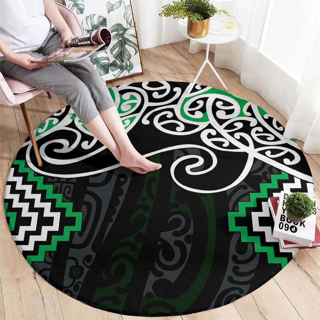 Green Aotearoa Tukutuku Manawa Tapu Round Carpet Ta Moko Toi Maori LT9 - Polynesian Pride