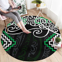 Green Aotearoa Tukutuku Manawa Tapu Round Carpet Ta Moko Toi Maori LT9 - Polynesian Pride