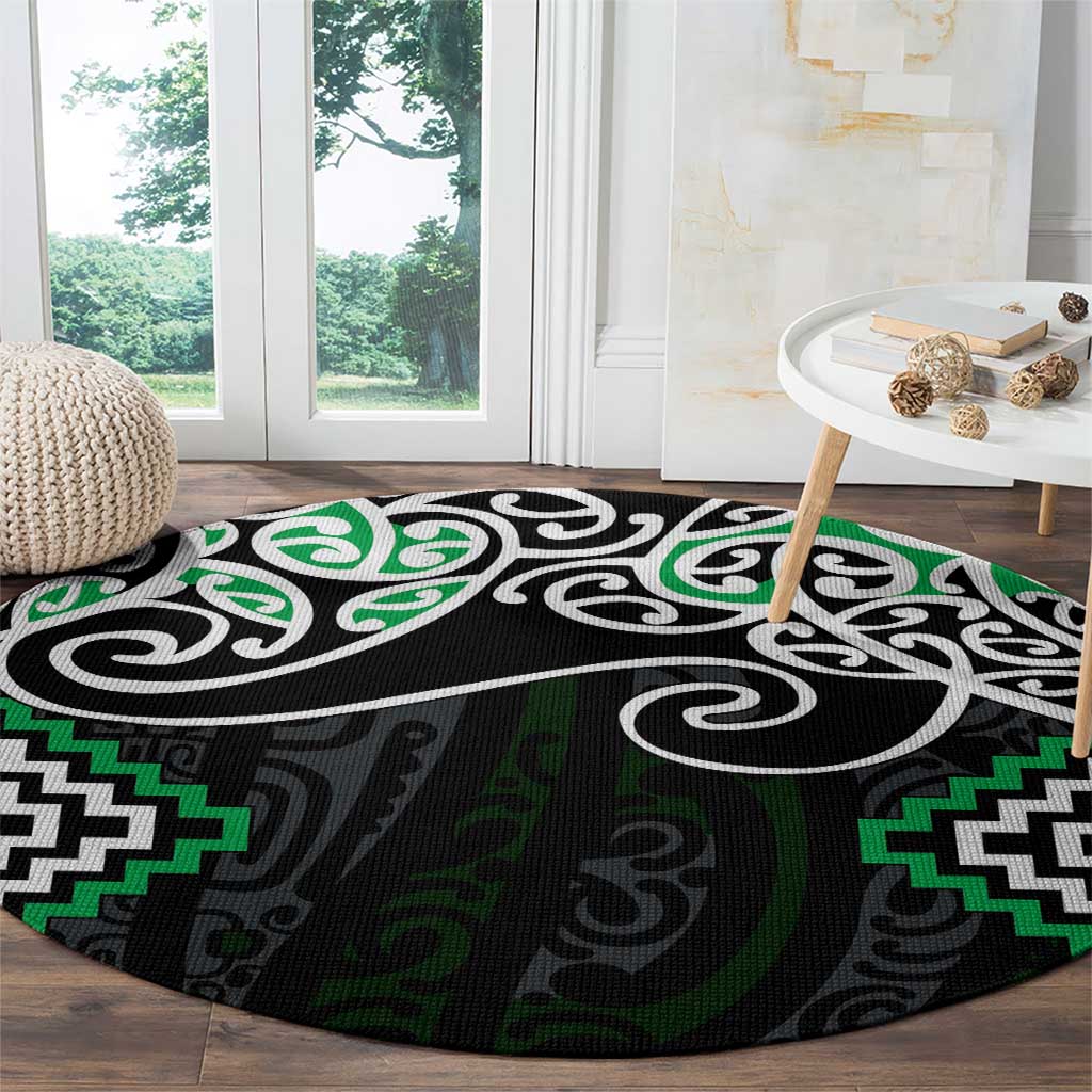 Green Aotearoa Tukutuku Manawa Tapu Round Carpet Ta Moko Toi Maori LT9 - Polynesian Pride