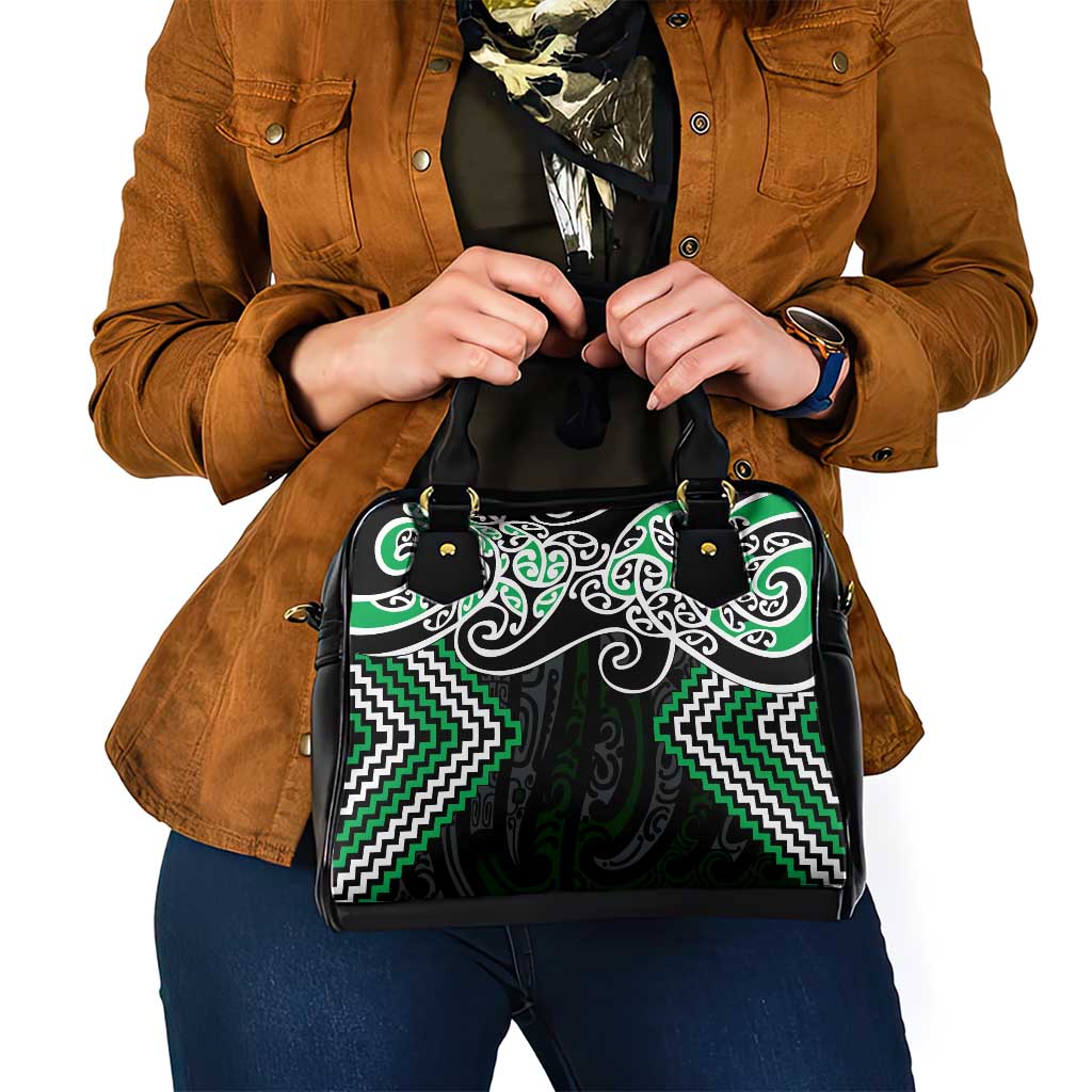 Green Aotearoa Tukutuku Manawa Tapu Shoulder Handbag Ta Moko Toi Maori