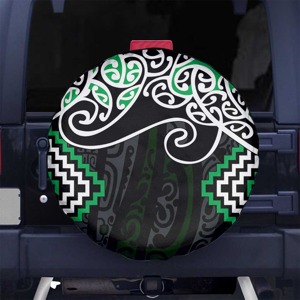 Green Aotearoa Tukutuku Manawa Tapu Spare Tire Cover Ta Moko Toi Maori