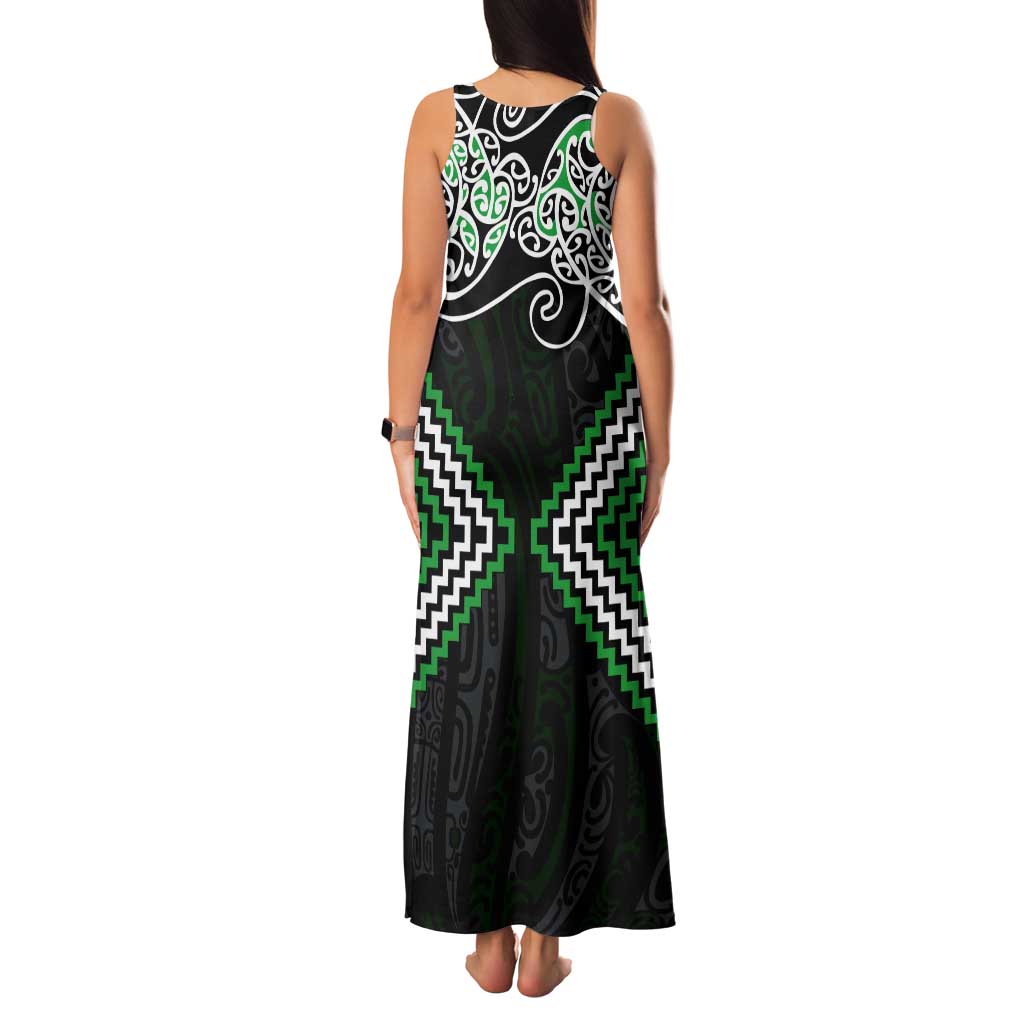 Green Aotearoa Tukutuku Manawa Tapu Tank Maxi Dress Ta Moko Toi Maori