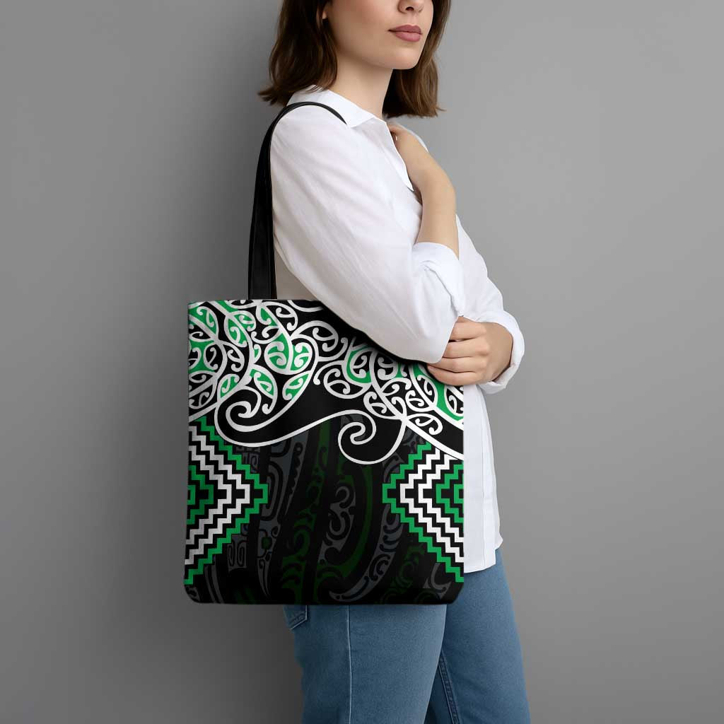 Green Aotearoa Tukutuku Manawa Tapu Tote Bag Ta Moko Toi Maori - Polynesian Pride