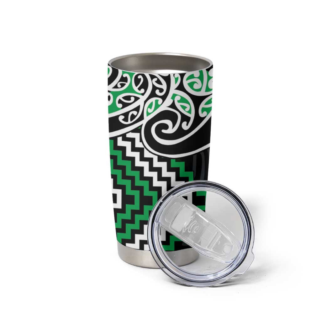 Green Aotearoa Tukutuku Manawa Tapu Tumbler Cup Ta Moko Toi Maori