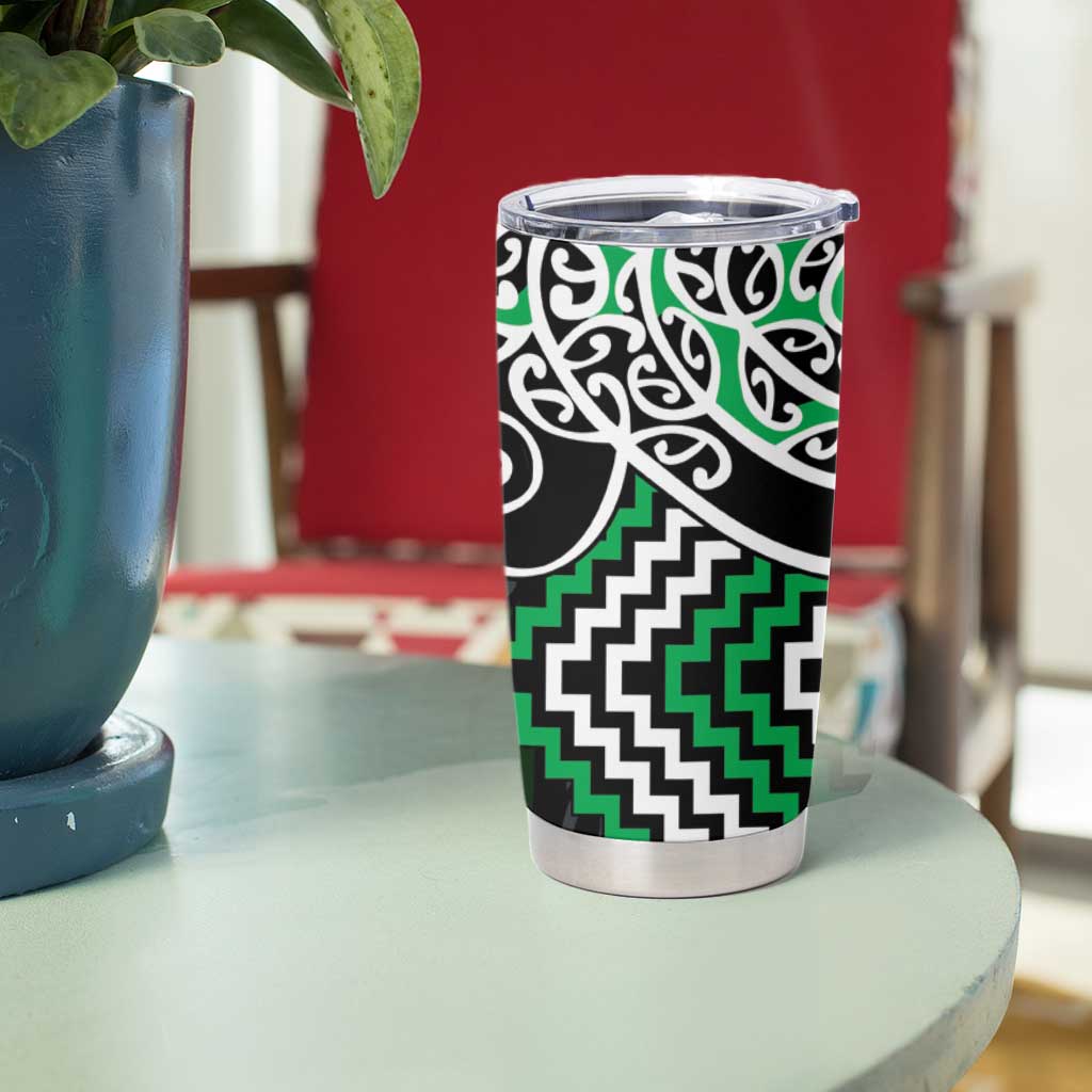 Green Aotearoa Tukutuku Manawa Tapu Tumbler Cup Ta Moko Toi Maori