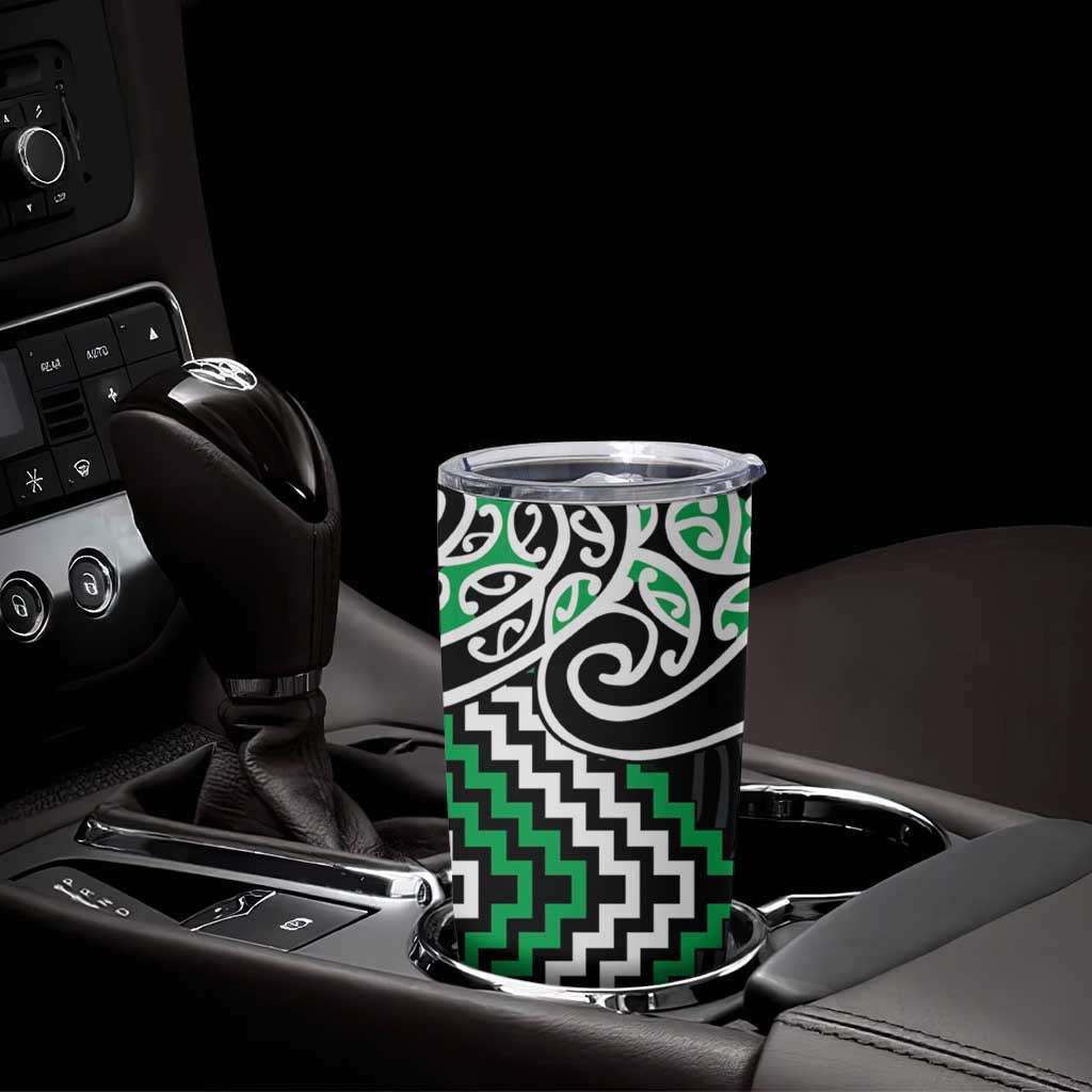 Green Aotearoa Tukutuku Manawa Tapu Tumbler Cup Ta Moko Toi Maori