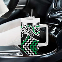 Green Aotearoa Tukutuku Manawa Tapu Tumbler With Handle Ta Moko Toi Maori