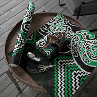 Green Aotearoa Tukutuku Manawa Tapu Wrapping Paper Ta Moko Toi Maori - Polynesian Pride