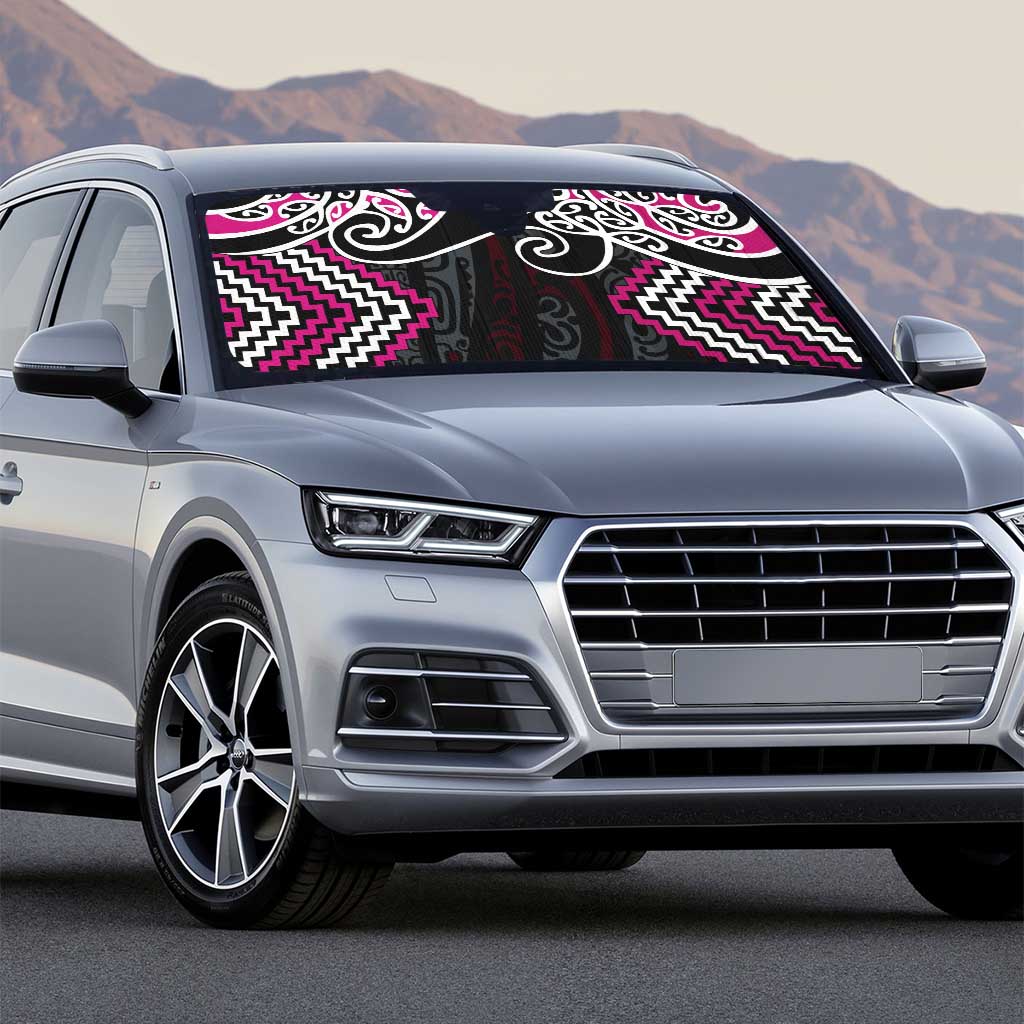 Pink Aotearoa Tukutuku Manawa Tapu Auto Sun Shade Ta Moko Toi Maori - Polynesian Pride