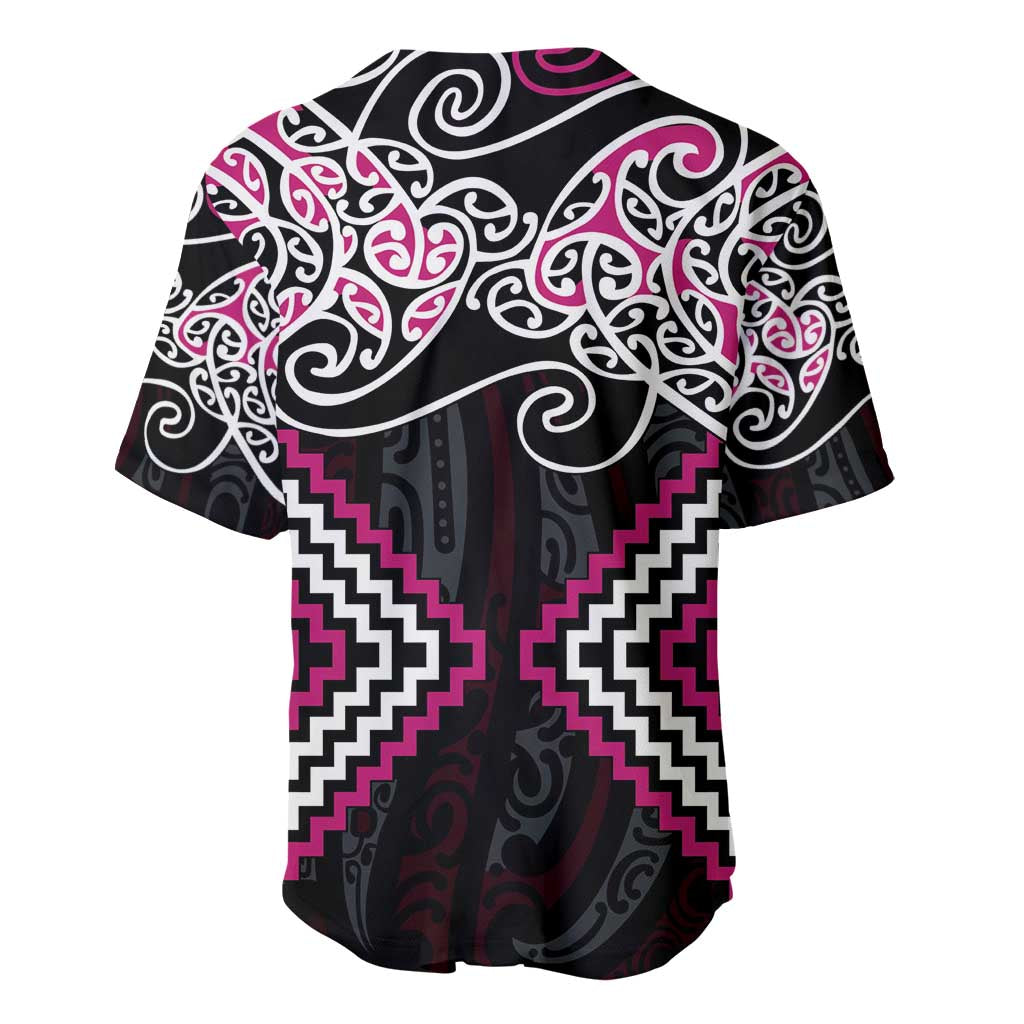 Pink Aotearoa Tukutuku Manawa Tapu Baseball Jersey Ta Moko Toi Maori LT9 - Polynesian Pride
