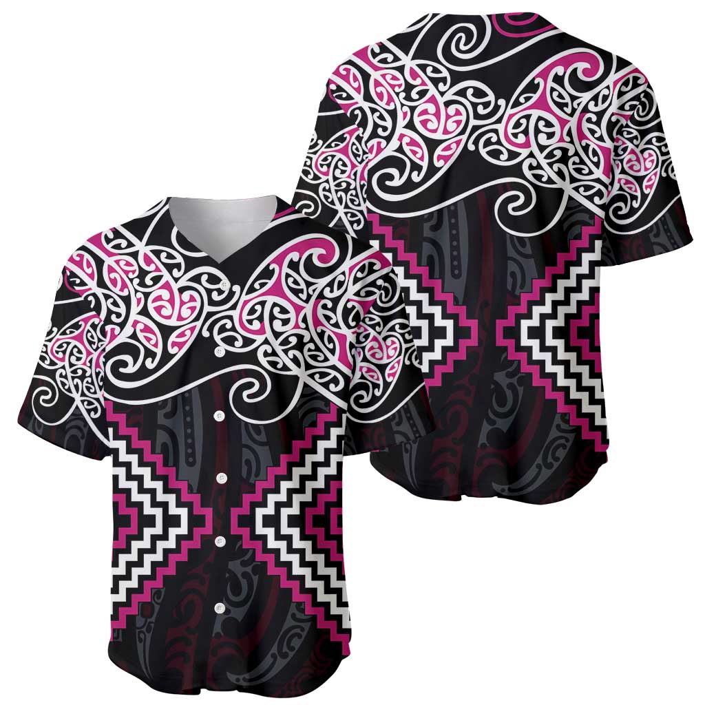 Pink Aotearoa Tukutuku Manawa Tapu Baseball Jersey Ta Moko Toi Maori LT9 - Polynesian Pride