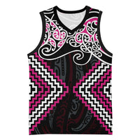 Pink Aotearoa Tukutuku Manawa Tapu Basketball Jersey Ta Moko Toi Maori - Polynesian Pride