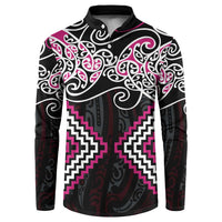 Pink Aotearoa Tukutuku Manawa Tapu Button Sweatshirt Ta Moko Toi Maori