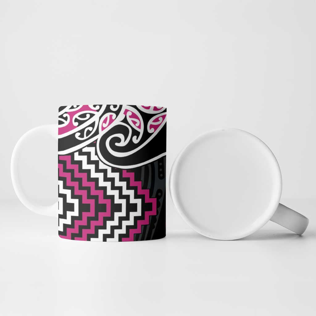 Pink Aotearoa Tukutuku Manawa Tapu Ceramic Mug Ta Moko Toi Maori - Polynesian Pride
