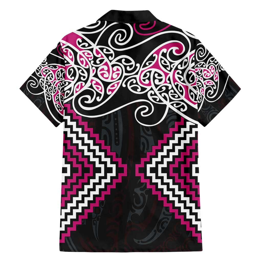 Pink Aotearoa Tukutuku Manawa Tapu Family Matching Off Shoulder Maxi Dress and Hawaiian Shirt Ta Moko Toi Maori