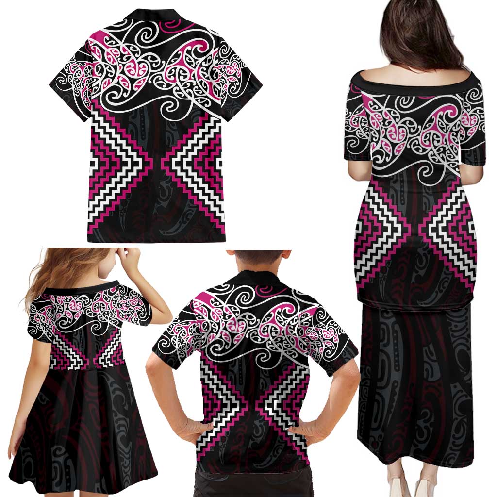 Pink Aotearoa Tukutuku Manawa Tapu Family Matching Puletasi and Hawaiian Shirt Ta Moko Toi Maori