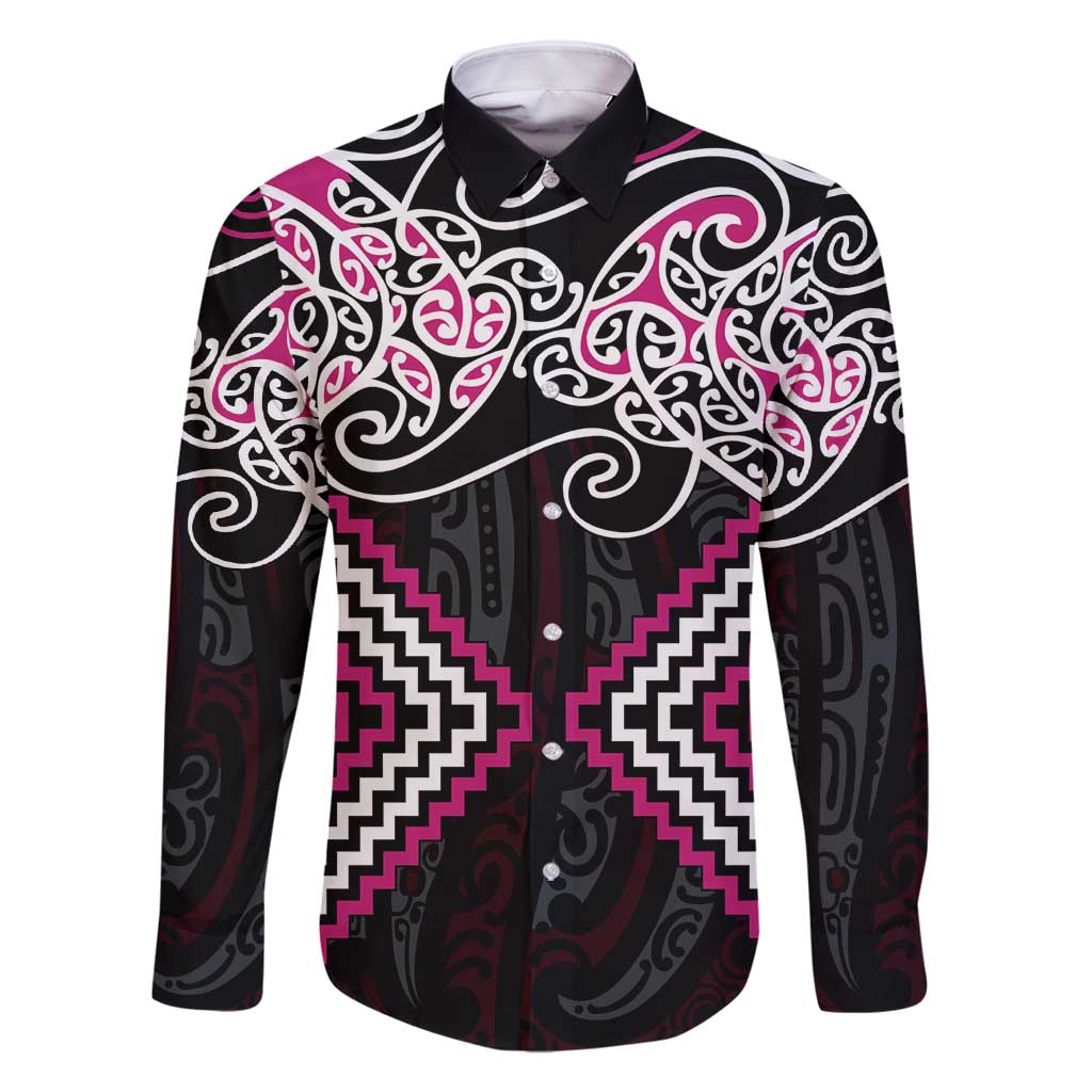 Pink Aotearoa Tukutuku Manawa Tapu Family Matching Tank Maxi Dress and Hawaiian Shirt Ta Moko Toi Maori