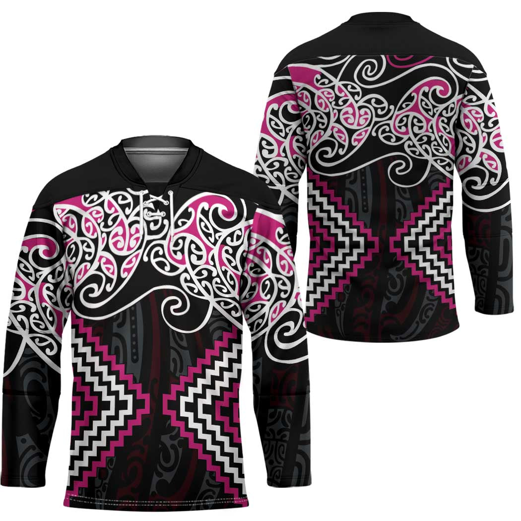 Pink Aotearoa Tukutuku Manawa Tapu Hockey Jersey Ta Moko Toi Maori - Polynesian Pride