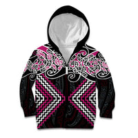 Pink Aotearoa Tukutuku Manawa Tapu Kid Hoodie Ta Moko Toi Maori LT9 Zip Hoodie Pink - Polynesian Pride