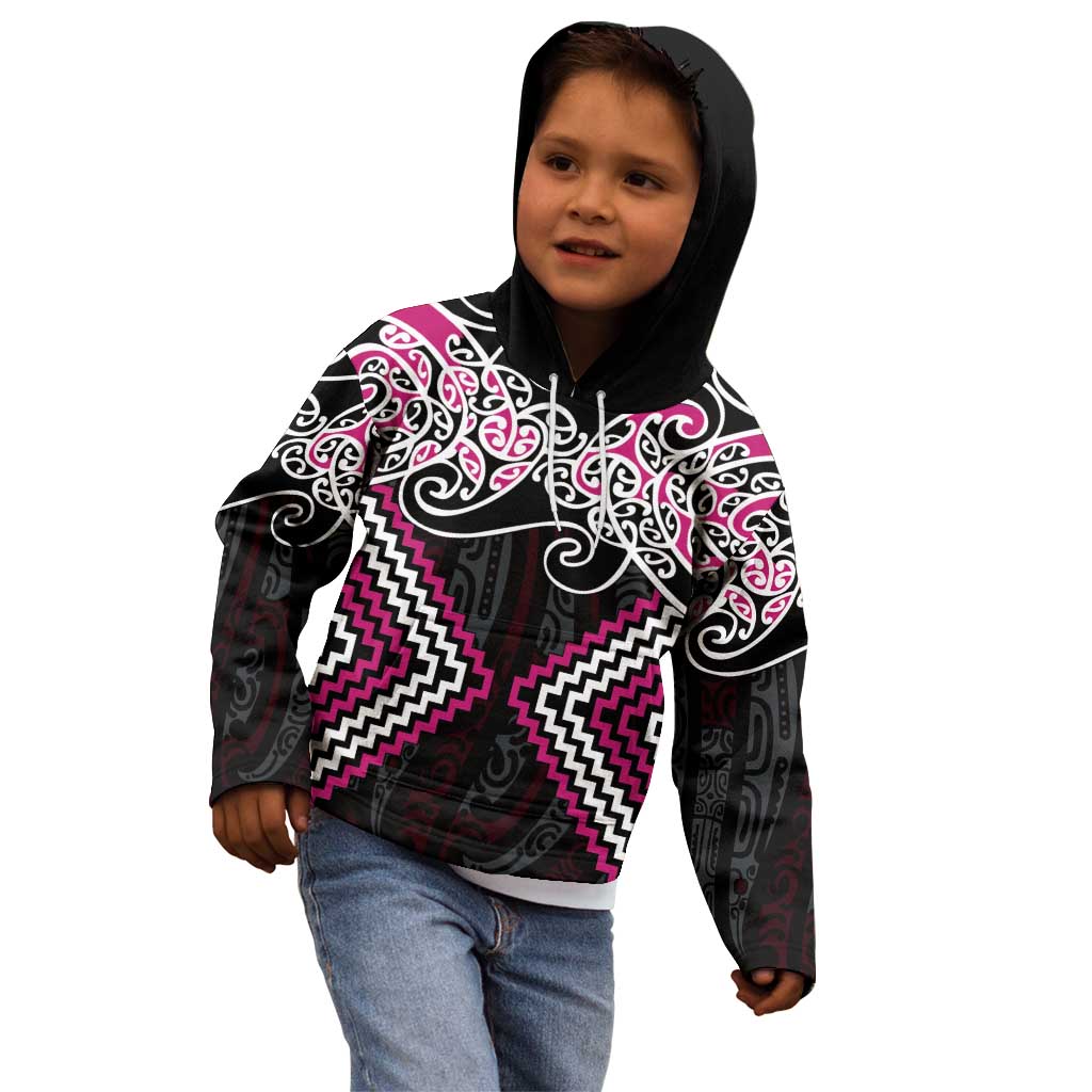Pink Aotearoa Tukutuku Manawa Tapu Kid Hoodie Ta Moko Toi Maori LT9 - Polynesian Pride