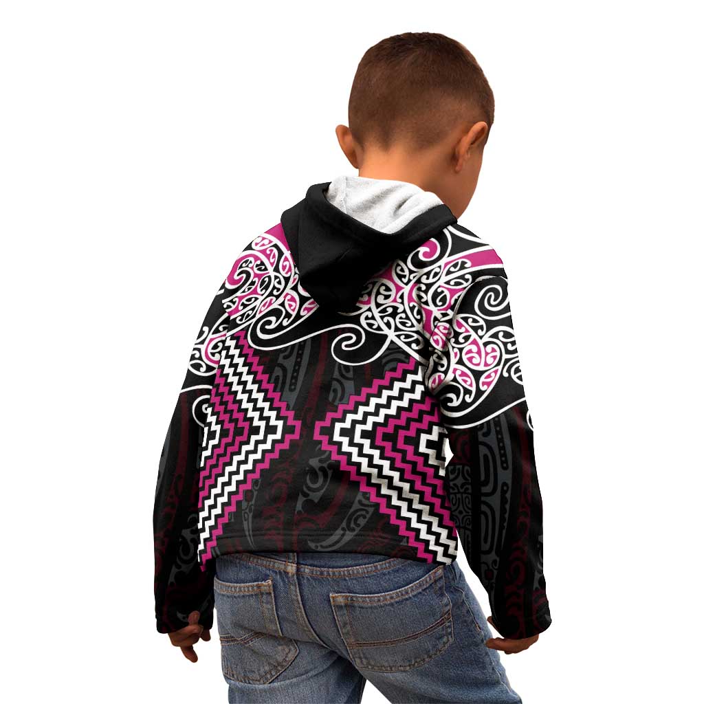 Pink Aotearoa Tukutuku Manawa Tapu Kid Hoodie Ta Moko Toi Maori LT9 - Polynesian Pride
