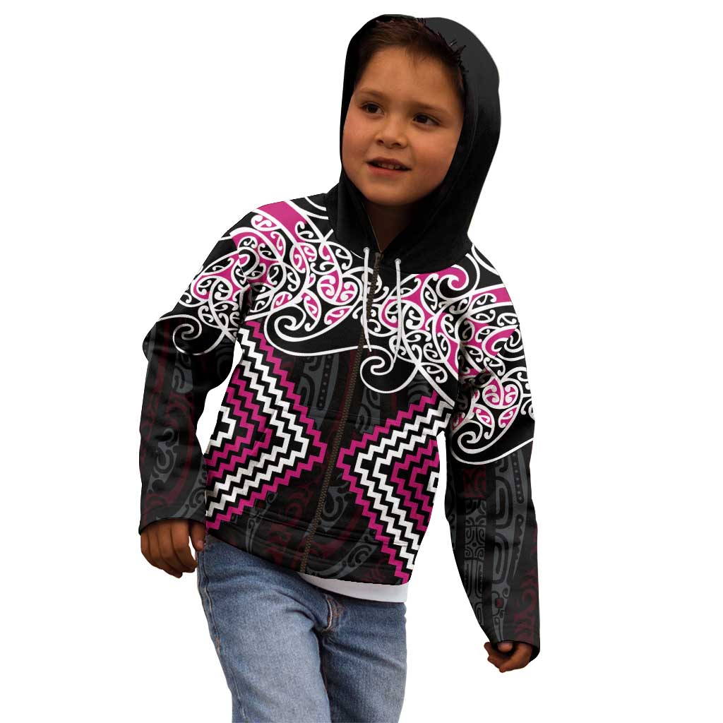 Pink Aotearoa Tukutuku Manawa Tapu Kid Hoodie Ta Moko Toi Maori LT9 - Polynesian Pride