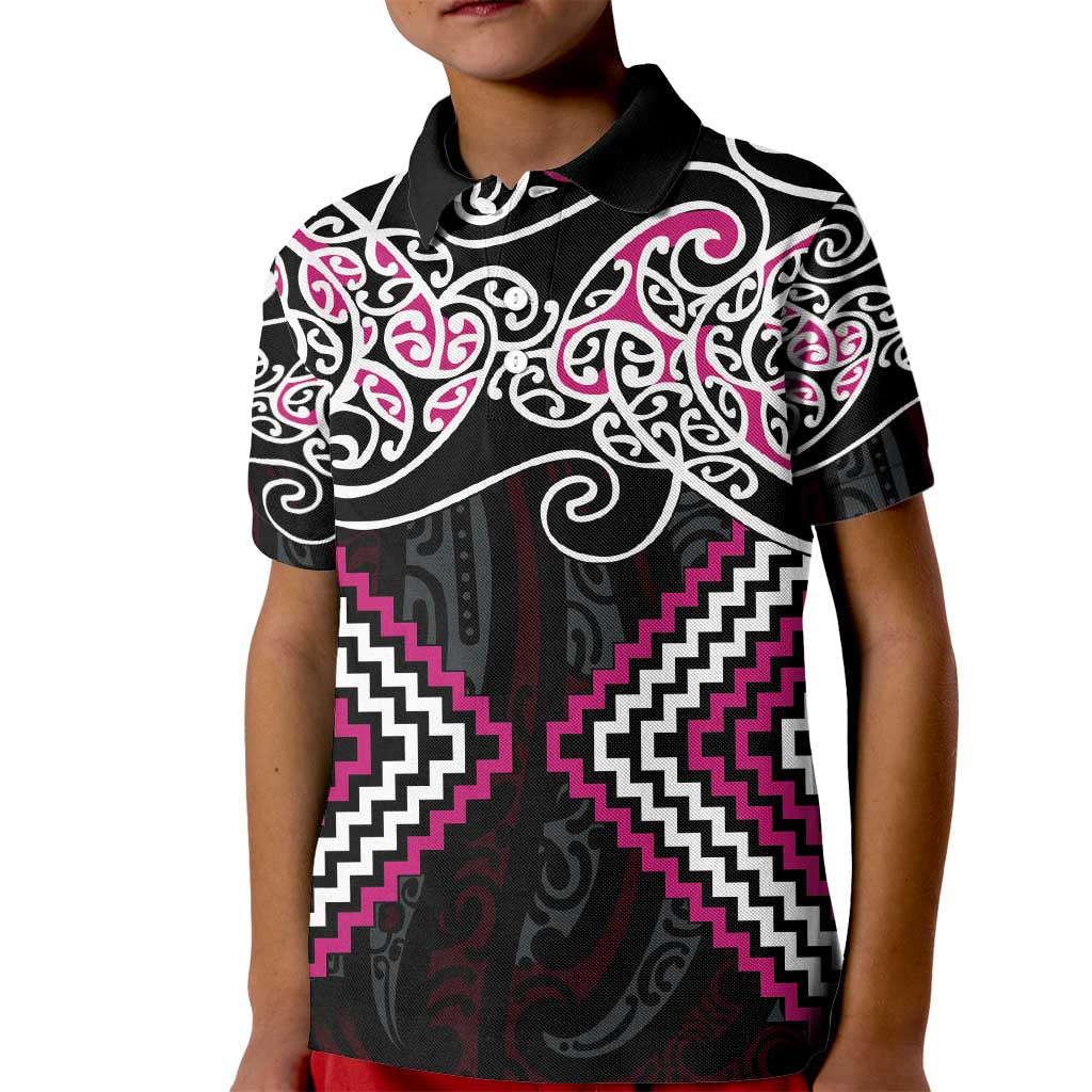 Pink Aotearoa Tukutuku Manawa Tapu Kid Polo Shirt Ta Moko Toi Maori LT9 Kid Pink - Polynesian Pride