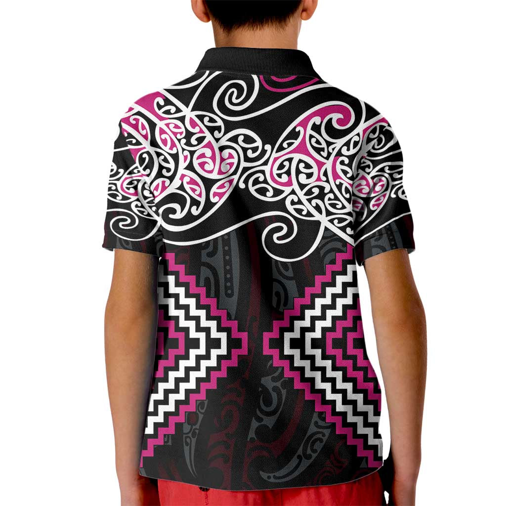 Pink Aotearoa Tukutuku Manawa Tapu Kid Polo Shirt Ta Moko Toi Maori LT9 - Polynesian Pride