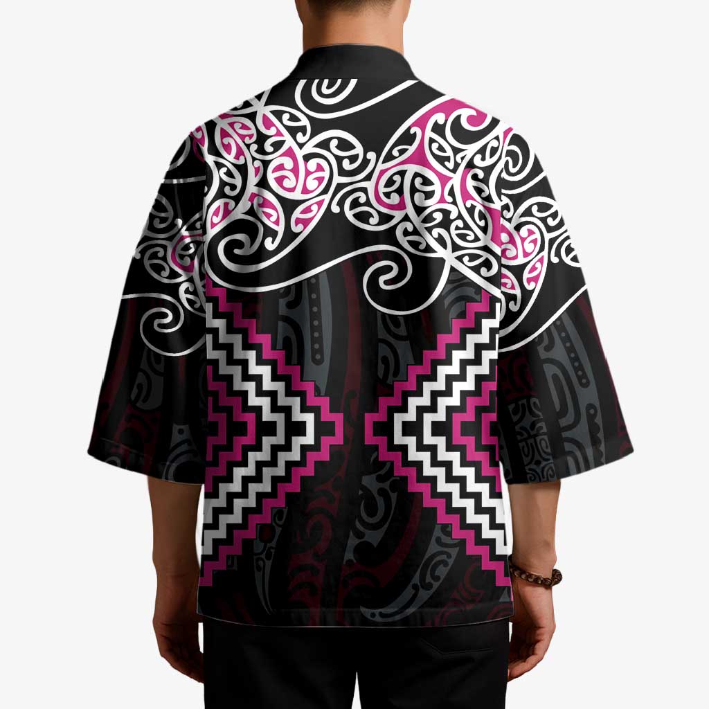 Pink Aotearoa Tukutuku Manawa Tapu Kimono Ta Moko Toi Maori - Polynesian Pride