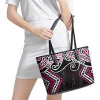 Pink Aotearoa Tukutuku Manawa Tapu Leather Tote Bag Ta Moko Toi Maori