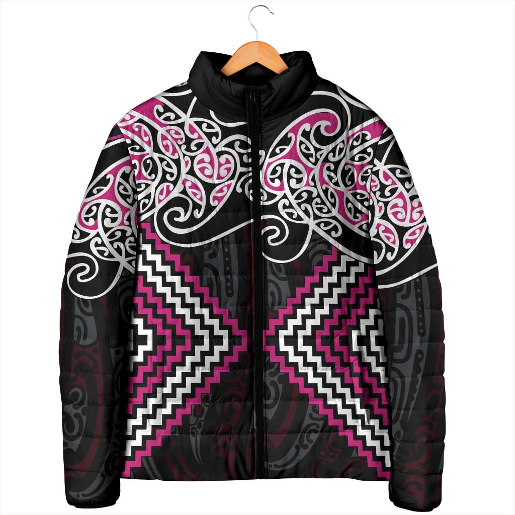 Pink Aotearoa Tukutuku Manawa Tapu Padded Jacket Ta Moko Toi Maori - Polynesian Pride