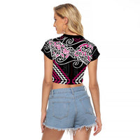 Pink Aotearoa Tukutuku Manawa Tapu Raglan Cropped T Shirt Ta Moko Toi Maori LT9 - Polynesian Pride
