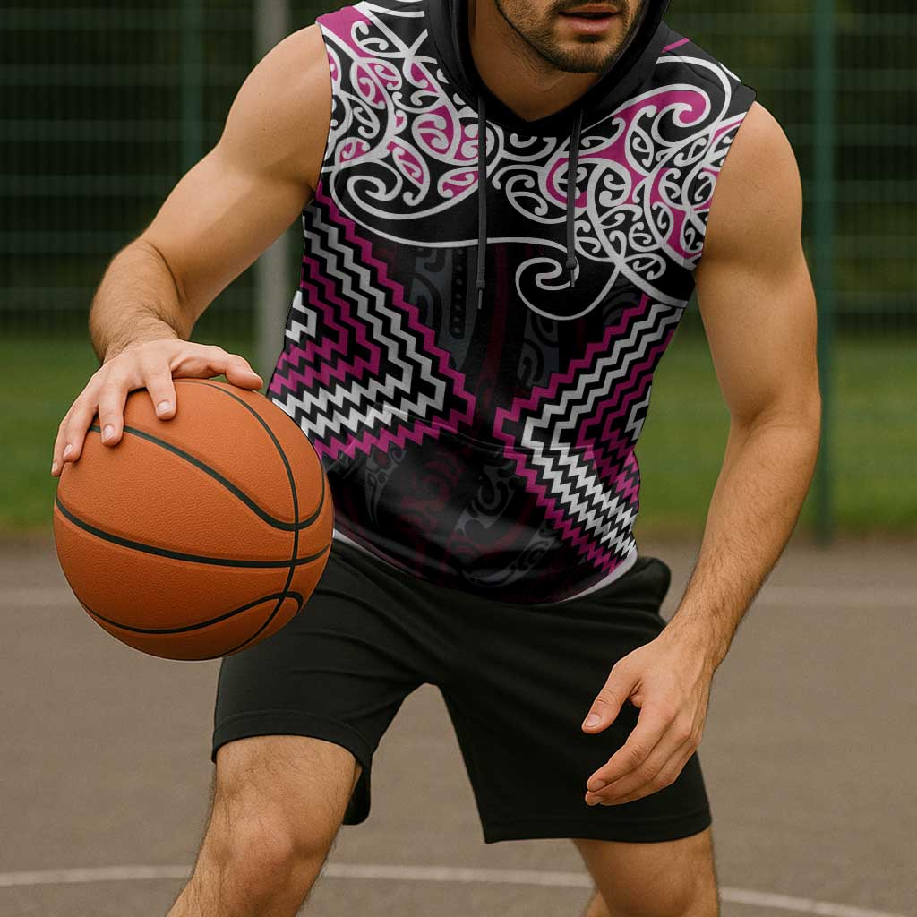 Pink Aotearoa Tukutuku Manawa Tapu Sleeveless Hoodie Ta Moko Toi Maori - Polynesian Pride