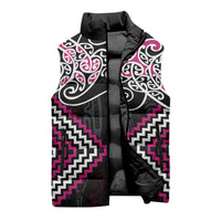 Pink Aotearoa Tukutuku Manawa Tapu Sleeveless Puffer Jacket Ta Moko Toi Maori - Polynesian Pride