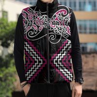 Pink Aotearoa Tukutuku Manawa Tapu Sleeveless Puffer Jacket Ta Moko Toi Maori - Polynesian Pride