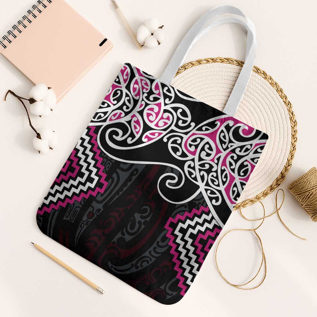 Pink Aotearoa Tukutuku Manawa Tapu Tote Bag Ta Moko Toi Maori - Polynesian Pride
