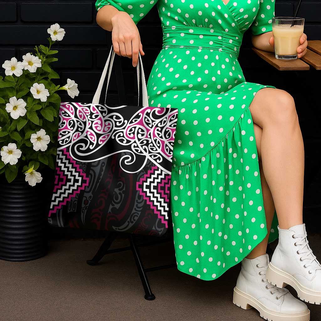 Pink Aotearoa Tukutuku Manawa Tapu Tote Bag Ta Moko Toi Maori - Polynesian Pride