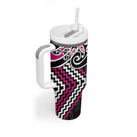 Pink Aotearoa Tukutuku Manawa Tapu Tumbler With Handle Ta Moko Toi Maori