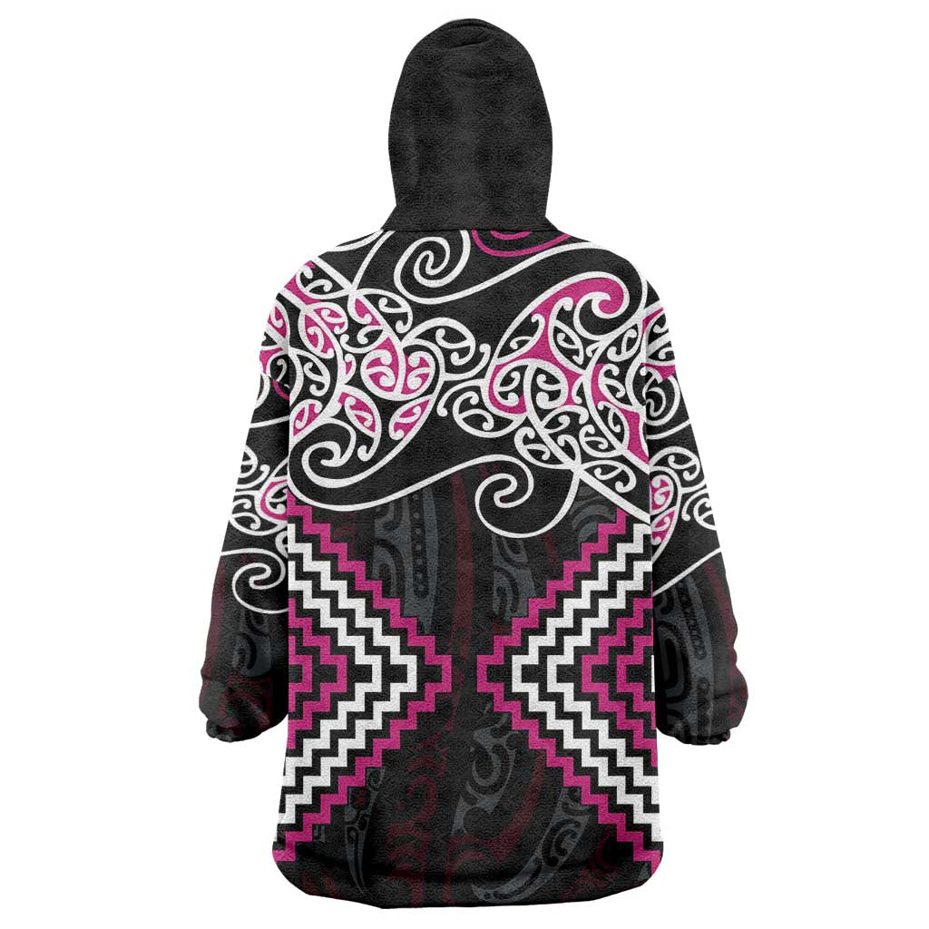 Pink Aotearoa Tukutuku Manawa Tapu Wearable Blanket Hoodie Ta Moko Toi Maori