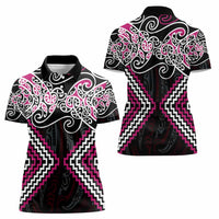 Pink Aotearoa Tukutuku Manawa Tapu Women Polo Shirt Ta Moko Toi Maori