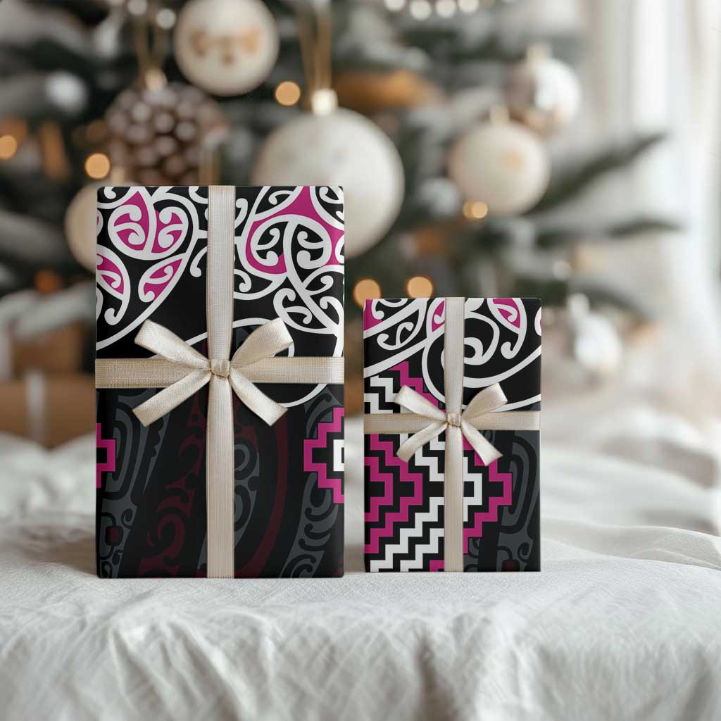 Pink Aotearoa Tukutuku Manawa Tapu Wrapping Paper Ta Moko Toi Maori - Polynesian Pride