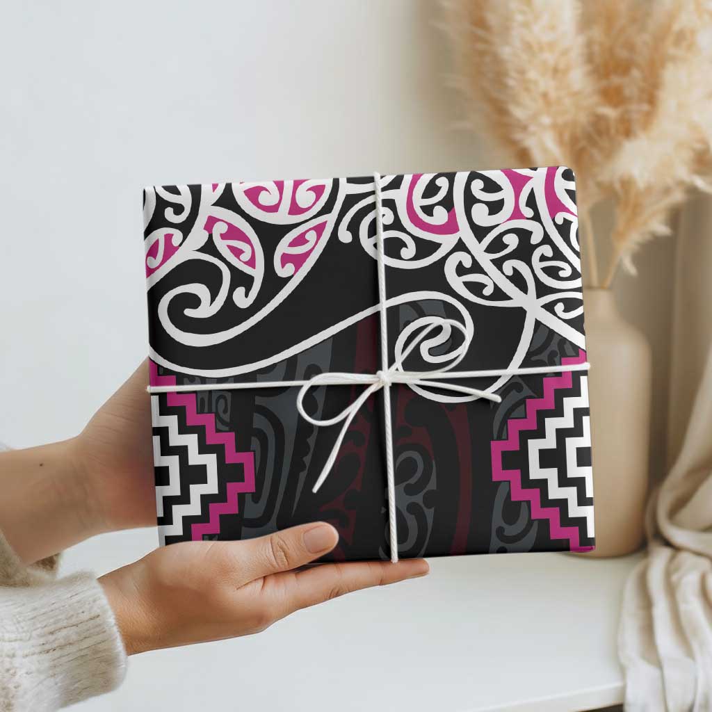Pink Aotearoa Tukutuku Manawa Tapu Wrapping Paper Ta Moko Toi Maori - Polynesian Pride