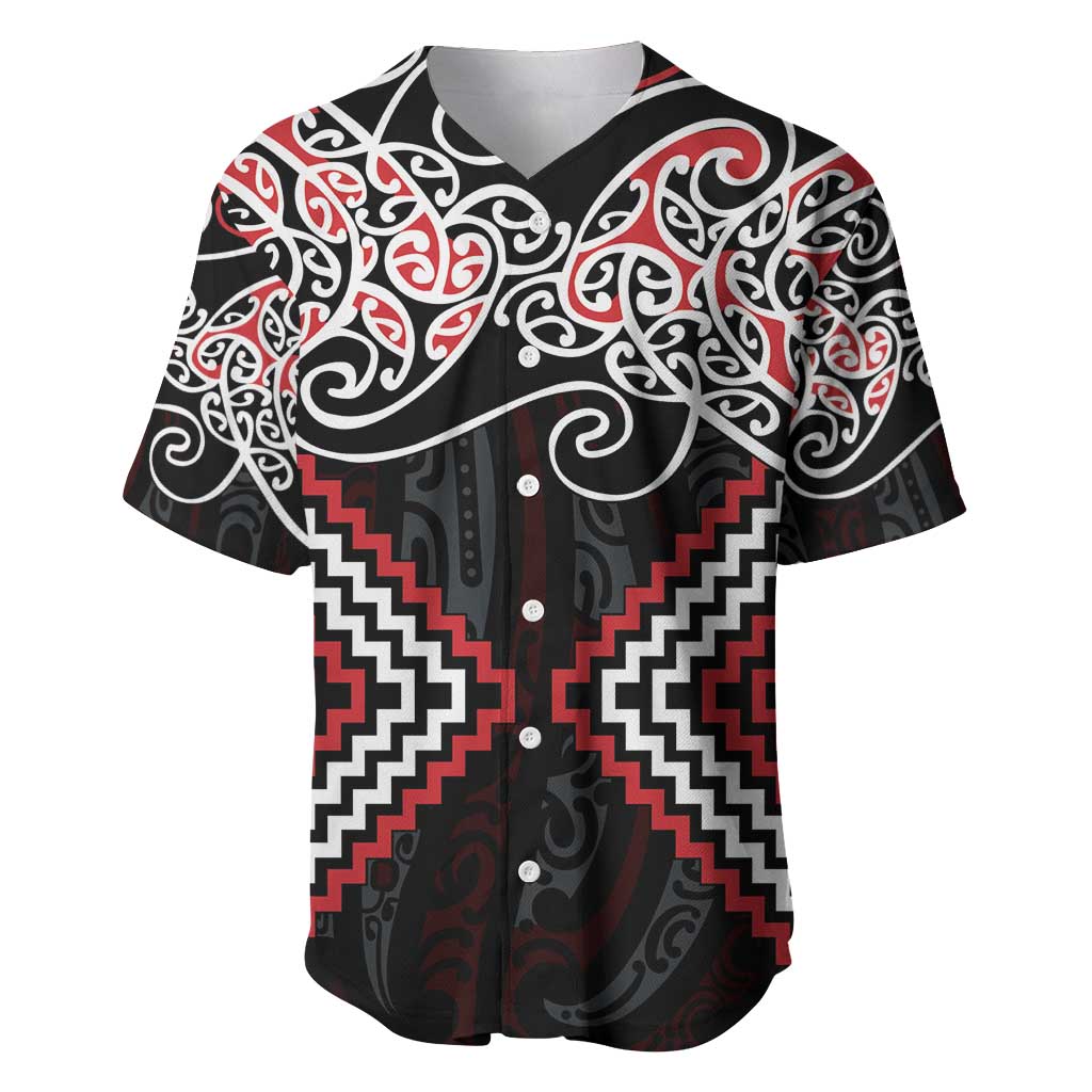 Red Aotearoa Tukutuku Manawa Tapu Baseball Jersey Ta Moko Toi Maori LT9 Red - Polynesian Pride
