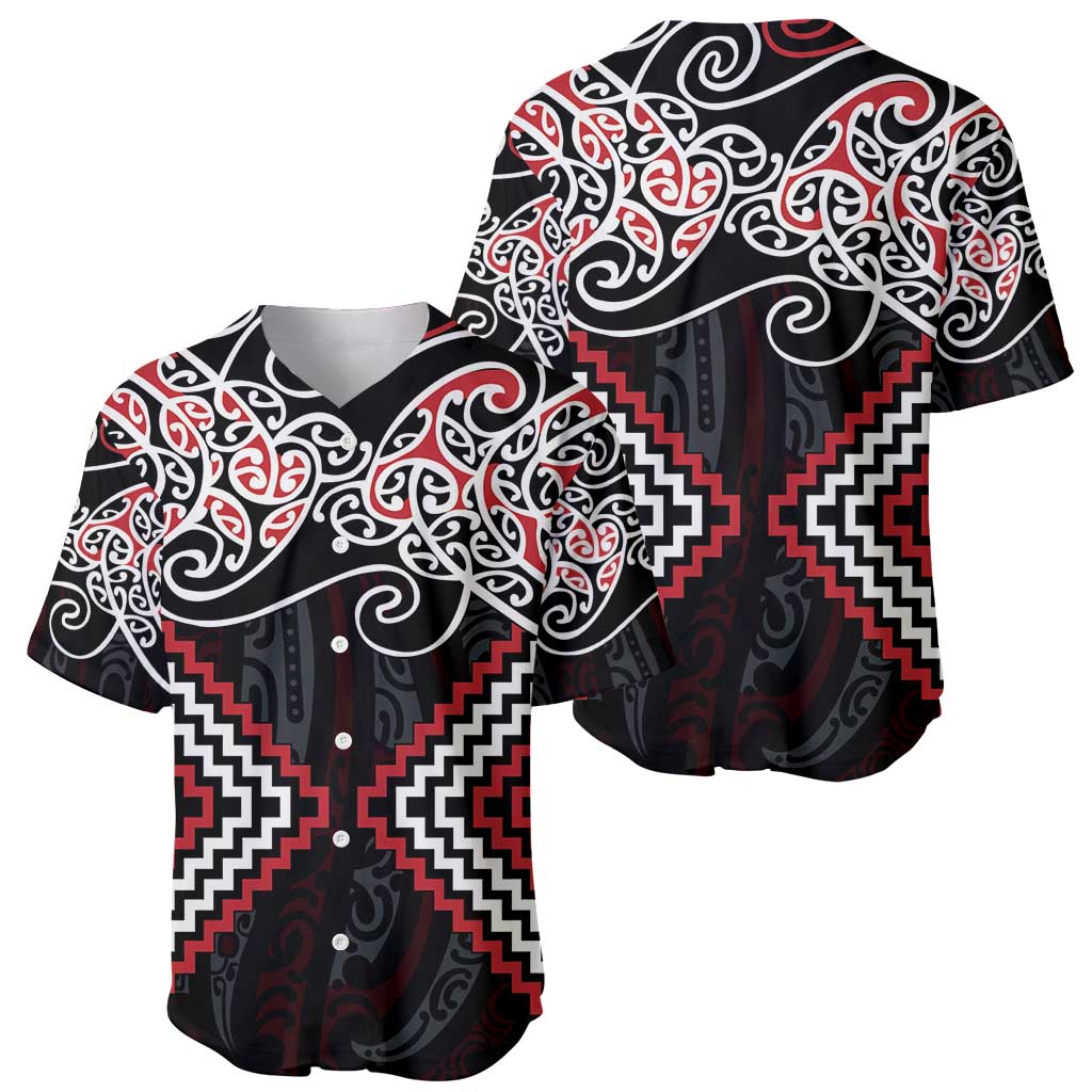 Red Aotearoa Tukutuku Manawa Tapu Baseball Jersey Ta Moko Toi Maori LT9 - Polynesian Pride